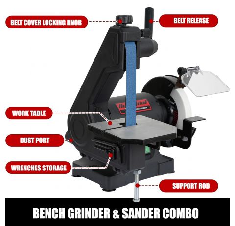 Bucktool 250W Bench Belt Grinder & Disc Sander Combo